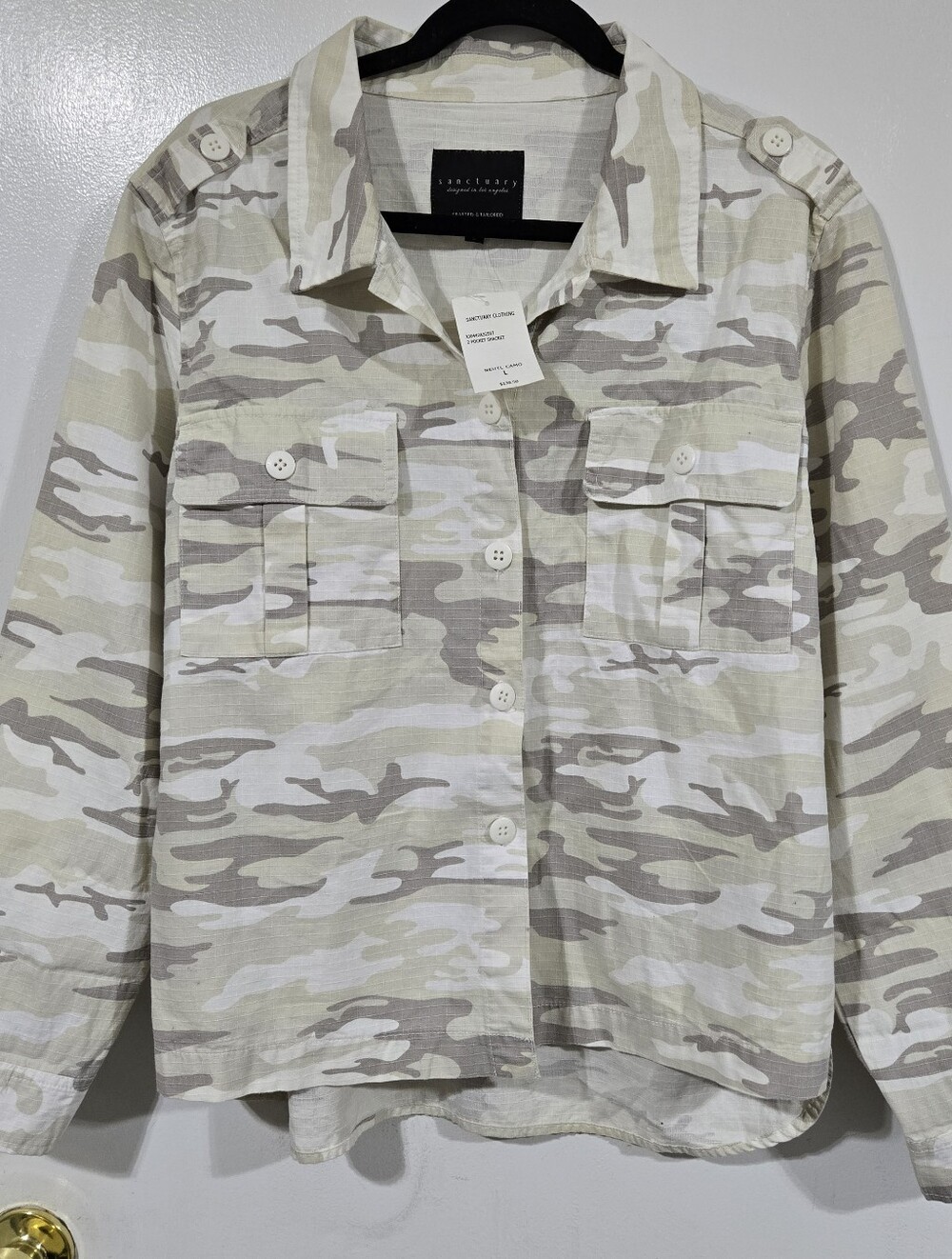Sanctuary Neutral Camo Button-Front Shirt Shacket NWT Large